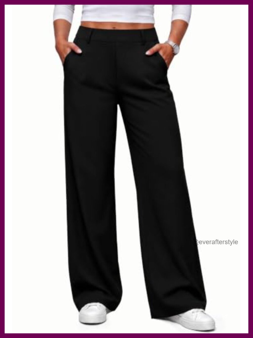 Wide Leg Pull On High Waist Pants Business Casual Trousers